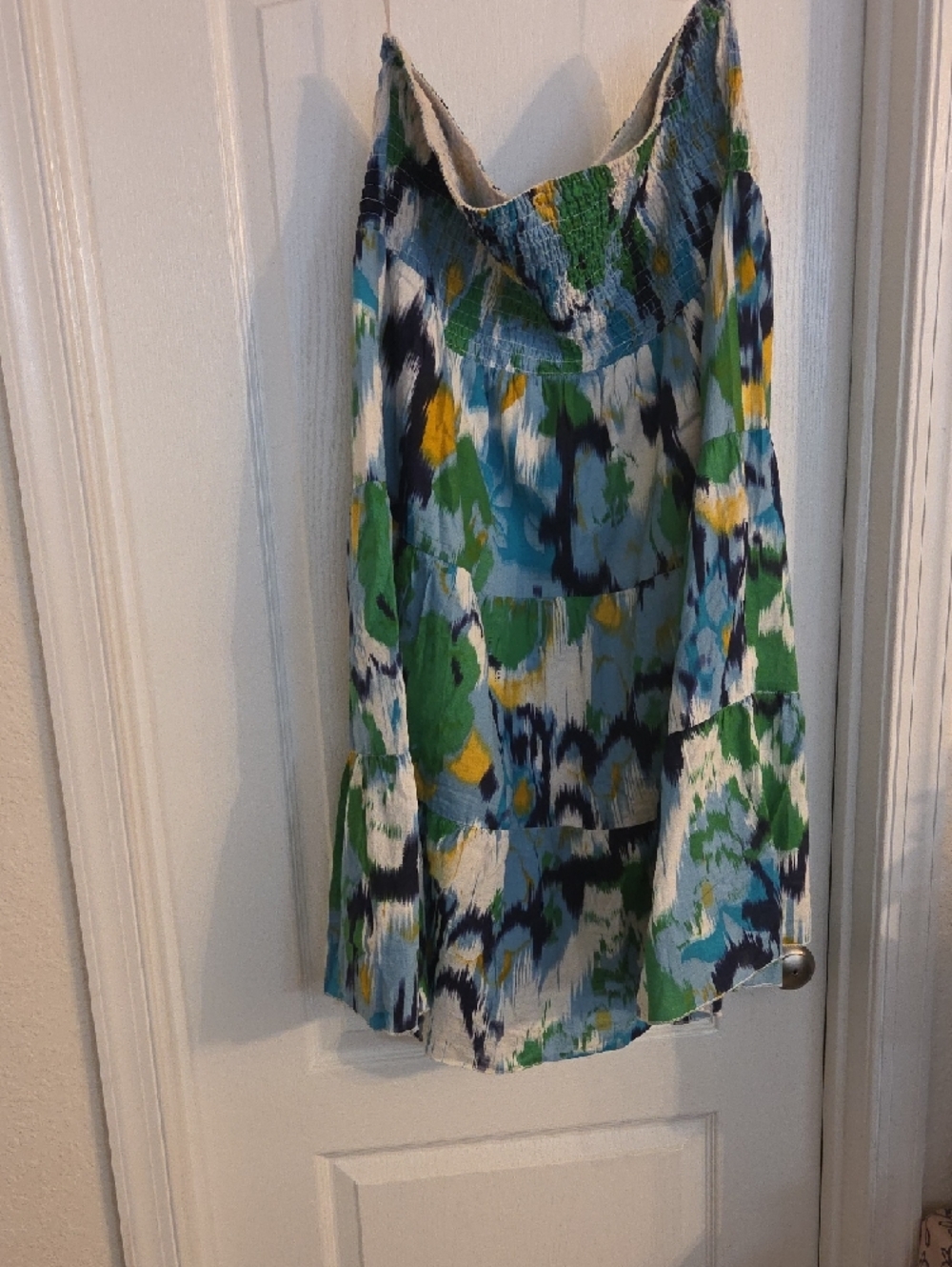 Plus Sz Smocked Waist Multicolor Maxi Skirt Or Dress - Blue Green Yellow & White - Picture 10 of 14